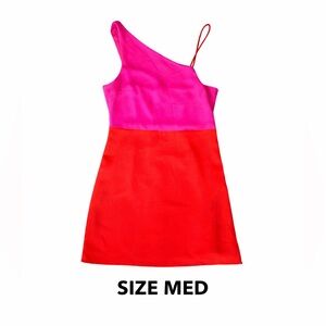 Valentine’s Day Date Night Pink & Red Dress Sexy Formal Prom One Shoulder Dress